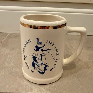 1980 Lake Placid White Ceramic Mug with Gold Rim